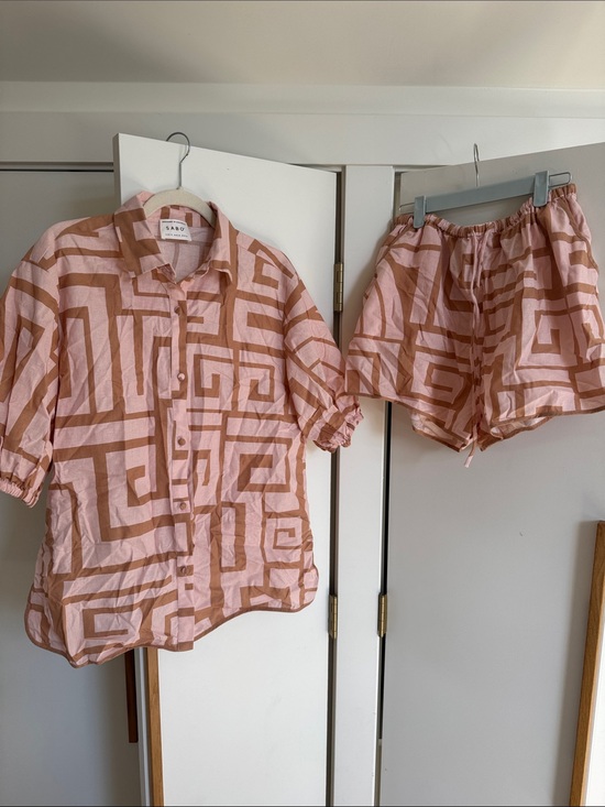 SABO Tops - Sabo Pink Geometric Linen Shirt & Shorts Set